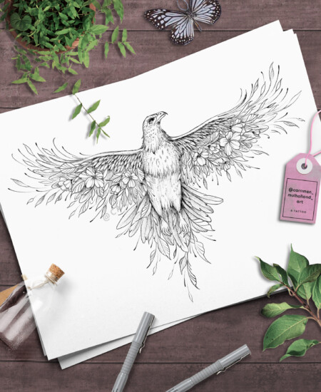 Bread and wheat on wooden background